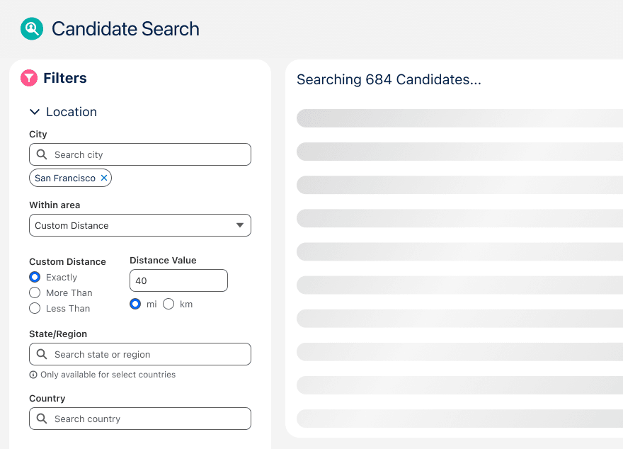 Screenshot showing improved search capabilities for finding candidates